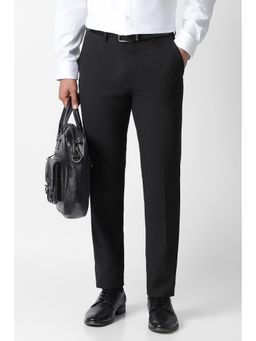 Van Heusen - Black Slim Fit Polyester Blend Solid Formal Trouser
