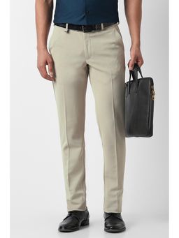 Van Heusen - Beige Slim Fit Polyester Blend Textured Formal Trouser