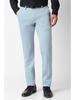 Van Heusen - Blue Slim Fit Polyester Blend Textured Formal Trouser