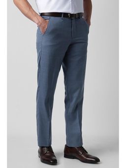 Van Heusen - Blue Straight Fit Polyester Blend Solid Formal Trouser