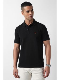 Van Heusen - Black Cotton Blend Half Sleeves Collar Neck Textured Polo T-Shirt
