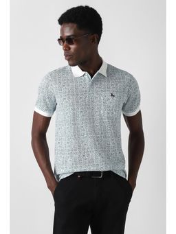 Van Heusen - Green Cotton Blend Half Sleeves Collar Neck Printed Polo T-Shirt