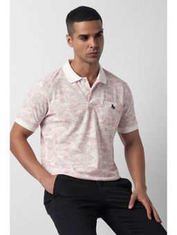 Van Heusen - Pink Cotton Blend Half Sleeves Collar Neck Printed Polo T-Shirt