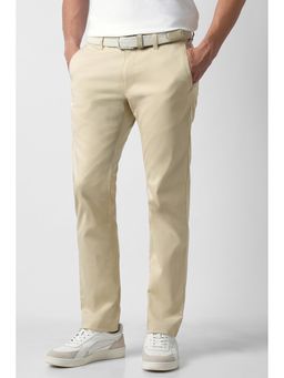 Van Heusen - Cream Slim Fit Cotton Blend Solid Casual Trouser