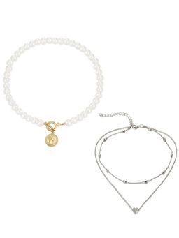 Jewels Galaxy - Jewellery For Women Gold and Silver-Plated Layered Necklace (Set of 2)