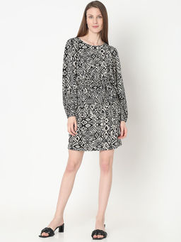 VERO MODA - Black Printed Fit & Flare Dress with Belt (Set of 2)
