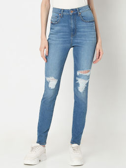 VERO MODA - Light Blue High Rise Distressed Skinny Jeans
