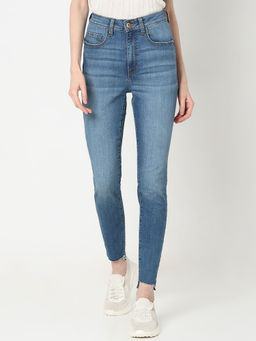 VERO MODA - Blue High Rise Frayed Hem Skinny Jeans