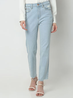VERO MODA - Light Blue High Rise Distressed Straight Jeans