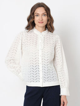 VERO MODA - White Organic Cotton Schiffli Shirt