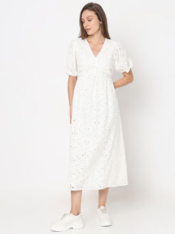 VERO MODA - White Schiffli Midi Dress
