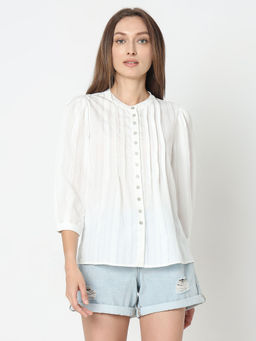 VERO MODA - White Pintuck Detail Top
