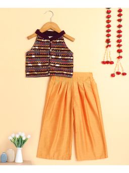 The Magic Wand - Orange Embroidered Regular Fit Top and Palazzo