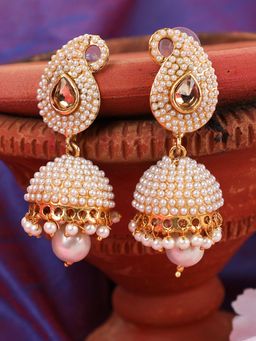 Anika's Creations - Pearl Embedded Golden Jhumki Earrings