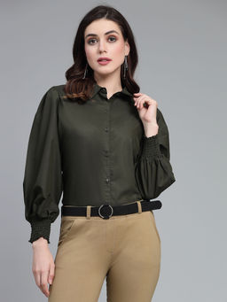 Style Quotient - Women Solid Olive Polycotton Regular Formal Shirt