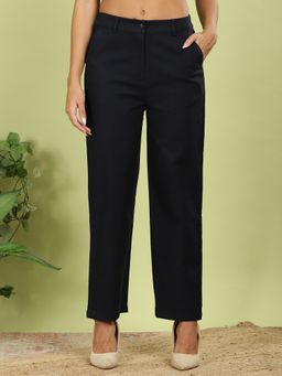 FFU - Womens Navy Blue Solid Trousers