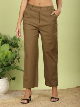 FFU - Womens Brown Solid Trousers
