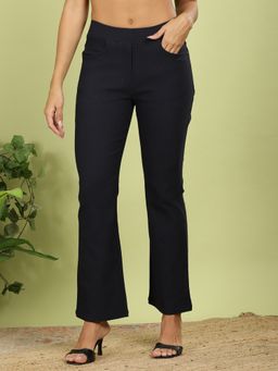 FFU - Womens Navy Blue Solid Trousers