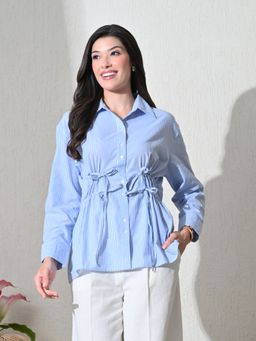 Ikonic Klaer - Women Blue Cotton Striped Shirt