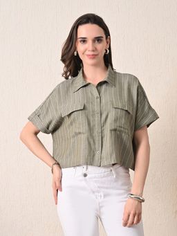 Ikonic Klaer - Linea-Women Olive Striped Shirt
