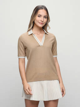 U.S. POLO ASSN. - Women Textured Regular Fit Polo Shirt