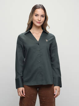 U.S. POLO ASSN. - Women Green Solid Regular Fit Shirt