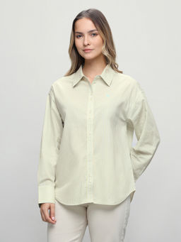 U.S. POLO ASSN. - Women Yellow Vertical Striped Boyfriend Fit Shirt