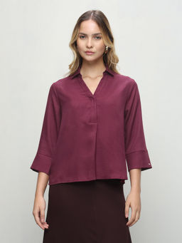U.S. POLO ASSN. - Women Wine Solid Regular Fit Top