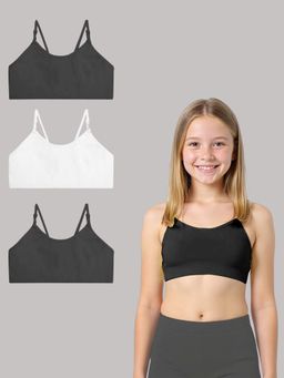 A.T.U.N. - Girls Black and White Cotton Beginners Bra (Pack Of 3)