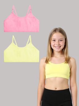 A.T.U.N. - Girls Pink and Yellow Cotton Beginners Bra (Pack Of 2)