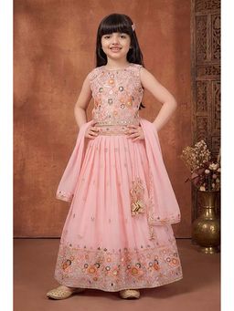 Lagorii - Girls Embellished/Sequined Chiffon Choli and Lehenga with Dupatta