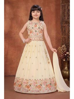 Lagorii - Girls Embellished/Sequined Chiffon Choli and Lehenga with Dupatta