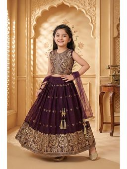Lagorii - Girls Embellished/Sequined Chiffon Choli and Lehenga with Dupatta