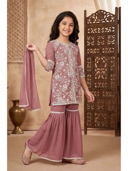 Lagorii - Girls Embroidered Chiffon Kurta and Sharara with Dupatta