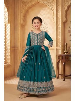 Lagorii - Girls Embellished/Sequined Chiffon Evening Gown with Dupatta