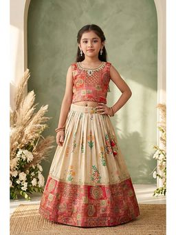 Lagorii - Girls Embellished/Sequined Silk Blend Choli and Lehenga with Dupatta