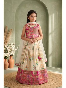 Lagorii - Girls Embellished/Sequined Silk Blend Choli and Lehenga with Dupatta