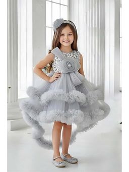 Lagorii - Girls Embellished/Sequined Net Dress with Tailback