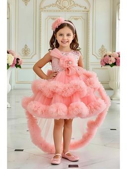Lagorii - Girls Embellished/Sequined Net Dress with Tailback