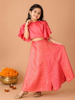 KiddoPanti - Girls Self Design Rayon Choli with Lehenga