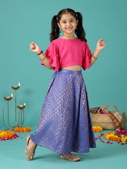 KiddoPanti - Girls Self Design Rayon Choli with Lehenga