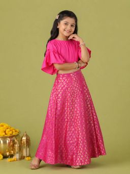 KiddoPanti - Girls Self Design Rayon Choli with Lehenga