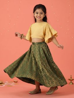 KiddoPanti - Girls Self Design Rayon Choli with Lehenga
