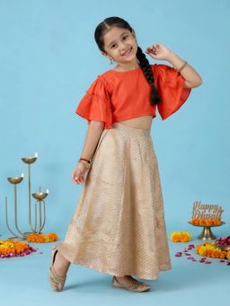 KiddoPanti - Girls Self Design Rayon Choli with Lehenga