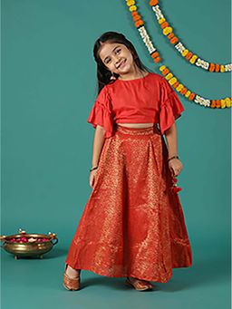 KiddoPanti - Girls Self Design Rayon Choli with Lehenga