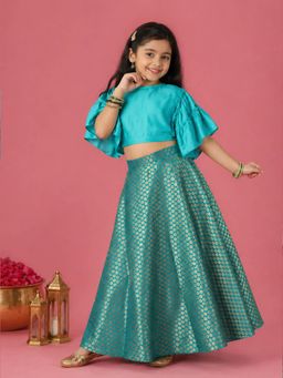 KiddoPanti - Girls Self Design Rayon Choli with Lehenga