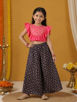 KiddoPanti - Girls Self Design Rayon Choli with Lehenga