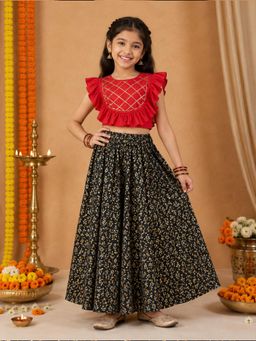 KiddoPanti - Girls Self Design Rayon Choli with Lehenga