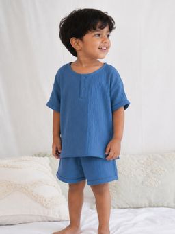The Boo Boo Club - Unisex Navy Blue Solid/Plain Co-ord Sets
