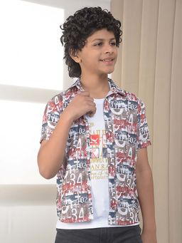 CRIMSOUNE CLUB - Boys Printed Polyester Blend Shirt with T-Shirt